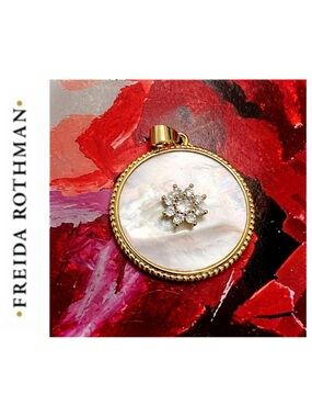 Freida Rothman Vault Mother Of Pearl Halo Floral Cluster CZ Brass Pendant